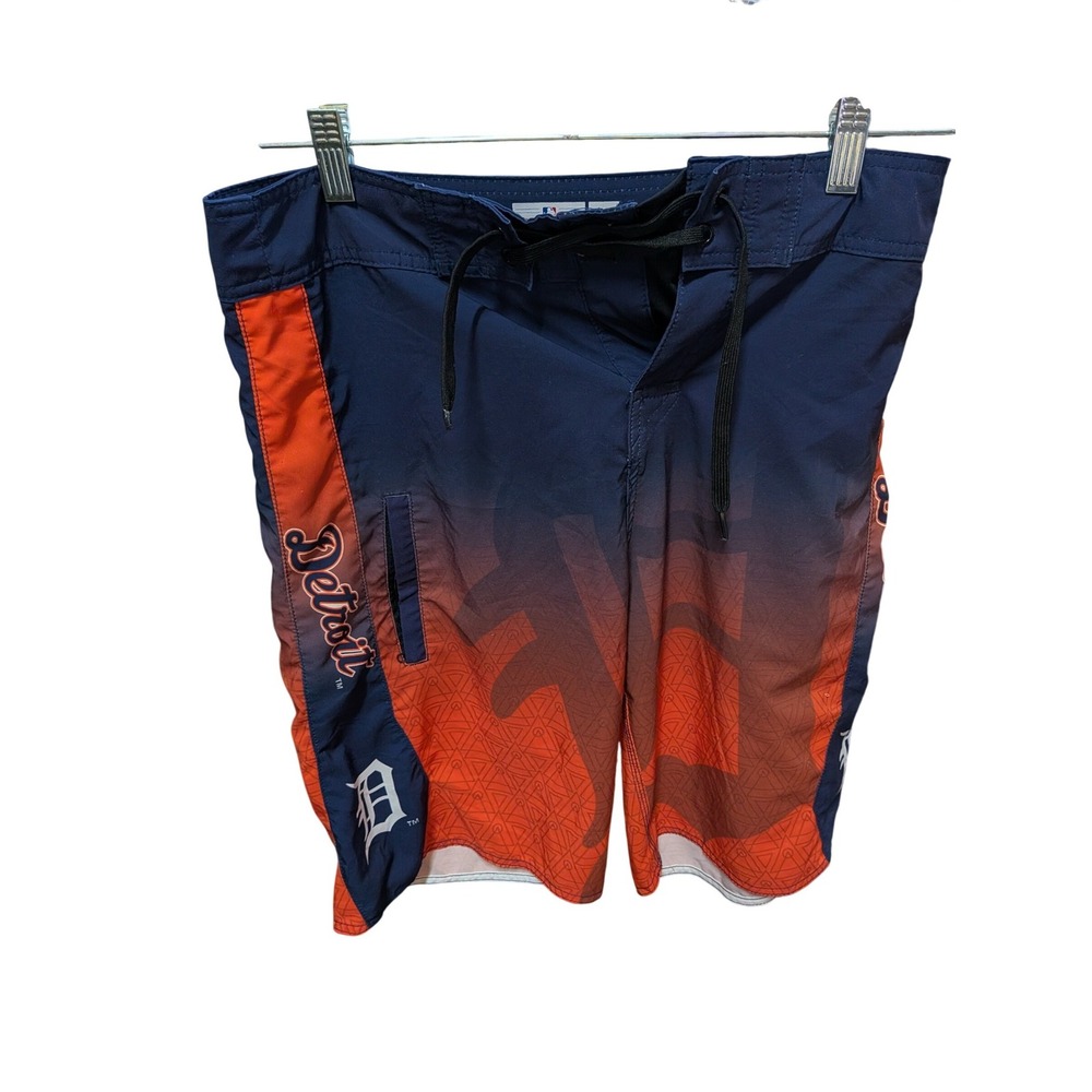 Detroit Tigers MLB Board Shorts Mens 32 Navy Orange Ombre Swim Trunks